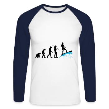 Evolution - Surfing - Unisex Long Sleeve Baseball T-Shirt - white/navy - Front - Nik (191cm)