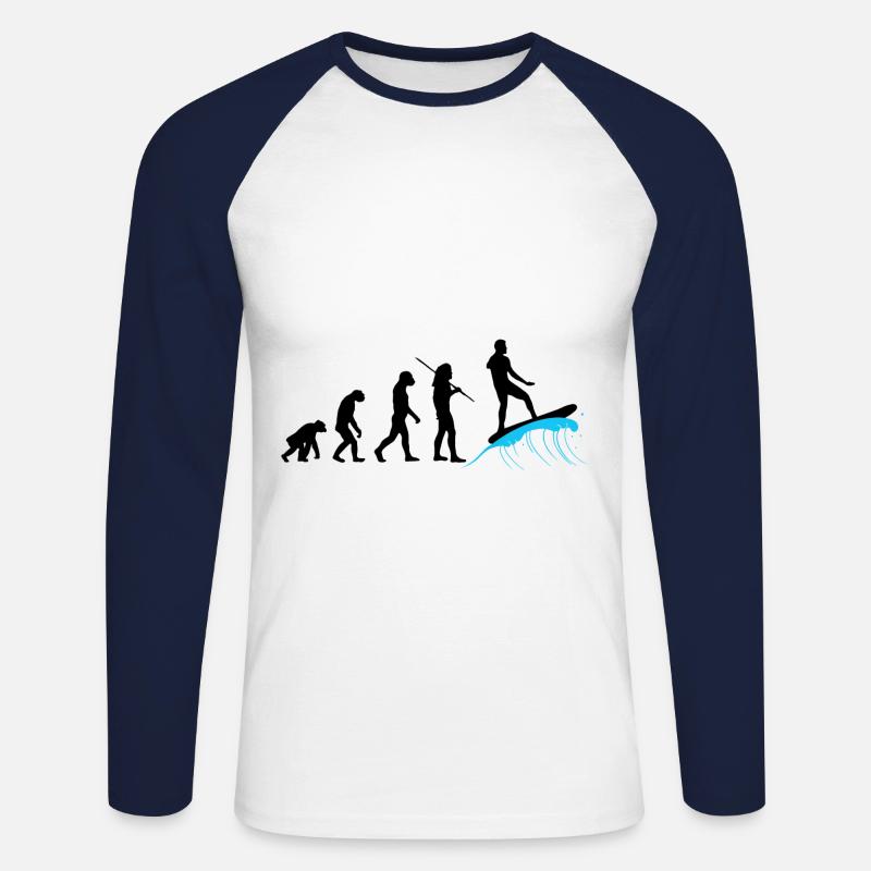 Evolution - Surfing - Unisex Baseballshirt langarm - Weiß/Navy