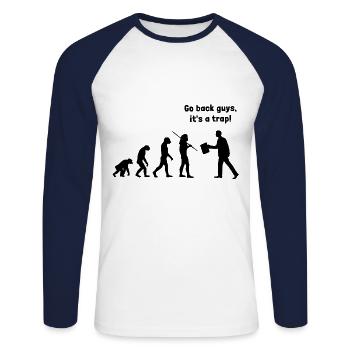 Evolution - go back, it's a - Unisex Long Sleeve Baseball T-Shirt - white/navy - Front - Nik (191cm)