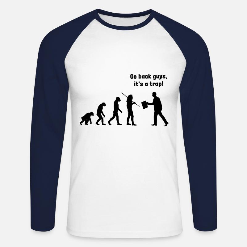 Evolution - go back, it's a - Unisex Long Sleeve Baseball T-Shirt - white/navy