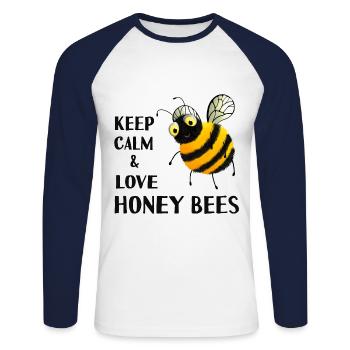 Bees - Keep calm and love honey bees - Unisex Long Sleeve Baseball T-Shirt - white/navy - Front - Nik (191cm)