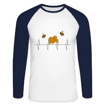 Battements de cœur de miel d'abeilles - T-shirt baseball manches longues Homme - blanc/marine - Devant - Nik (191cm)