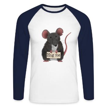 Douce souris / rat aimerait être embrassée - T-shirt baseball manches longues Homme - blanc/marine - Devant - Nik (191cm)