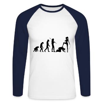 Evolution - dominatrix and slave - Unisex Long Sleeve Baseball T-Shirt - white/navy - Front - Nik (191cm)