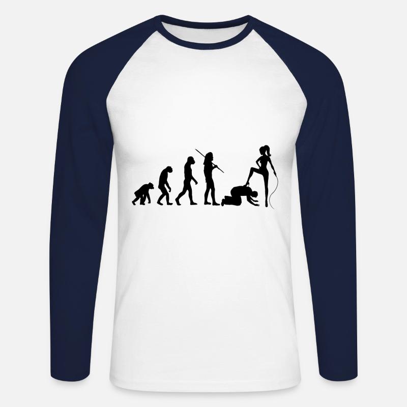 Evolution - dominatrix and slave - Unisex Long Sleeve Baseball T-Shirt - white/navy