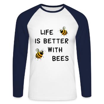 Bienen - Das Leben ist besser mit Bienen - Unisex Baseballshirt langarm - Weiß/Navy - Vorne - Nik (191cm)