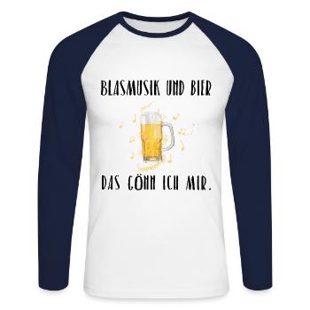 Blasmusik und Bier - Das gönn ich mir - Unisex Baseballshirt langarm - Weiß/Navy - Vorne - Nik (191cm)