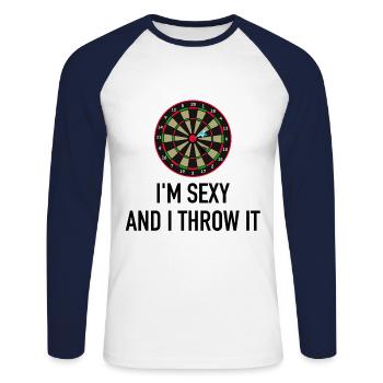 Dart je suis sexy et je le jette - T-shirt baseball manches longues Homme - blanc/marine - Devant - Nik (191cm)