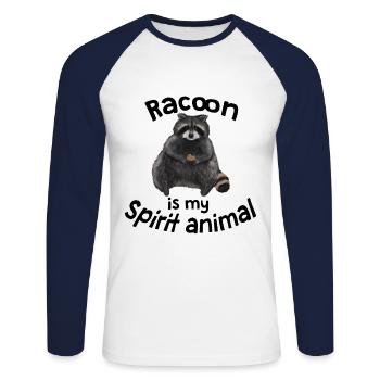 Raton laveur - mon animal spirituel - T-shirt baseball manches longues Homme - blanc/marine - Devant - Nik (191cm)