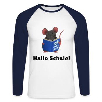 Tschüss Kindergarten - Hallo Schule - Unisex Baseballshirt langarm - Weiß/Navy - Vorne - Nik (191cm)