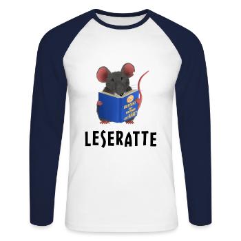 Leseratte / Bücherwurm - Unisex Baseballshirt langarm - Weiß/Navy - Vorne - Nik (191cm)
