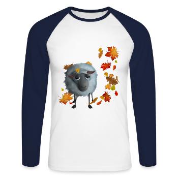 Süßes Schaf im Herbst - Unisex Baseballshirt langarm - Weiß/Navy - Vorne - Nik (191cm)