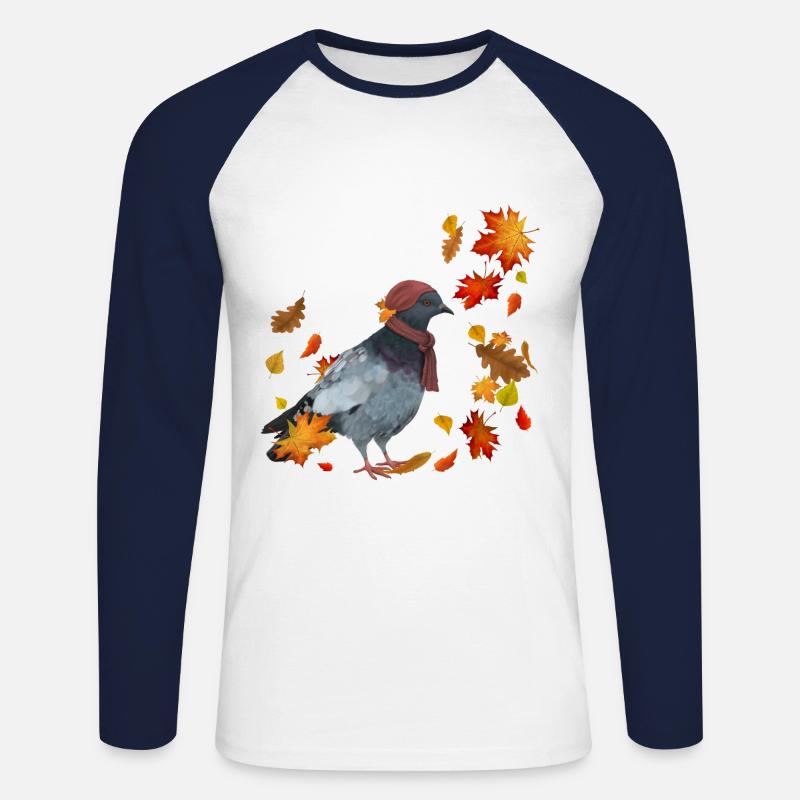 Taube im Herbst mit Blättern - Unisex Baseballshirt langarm - Weiß/Navy