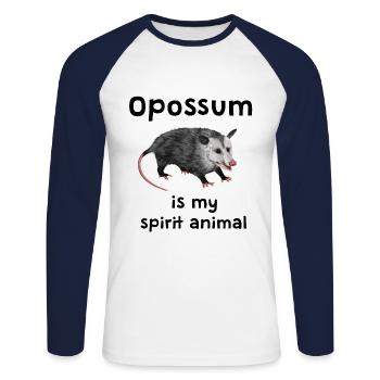 Opossum est mon animal spirituel - T-shirt baseball manches longues Homme - blanc/marine - Devant - Nik (191cm)