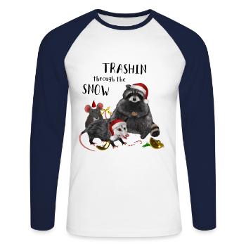 Noël - Racoon Mouse Rat Opossum - T-shirt baseball manches longues Homme - blanc/marine - Devant - Nik (191cm)