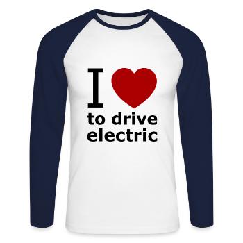 Voiture électrique - T-shirt baseball manches longues Homme - blanc/marine - Devant - Nik (191cm)