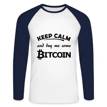 Bitcoin - T-shirt baseball manches longues Homme - blanc/marine - Devant - Nik (191cm)