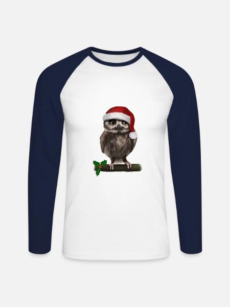 Christmas eagle owl - Bored - Unisex Long Sleeve Baseball T-Shirt - white/navy