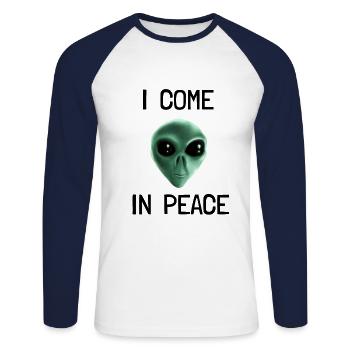 Alien - je viens en paix - T-shirt baseball manches longues Homme - blanc/marine - Devant - Nik (191cm)