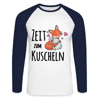 Fuchs und ein Kaninchen die mit einander Kuscheln - Unisex Baseballshirt langarm - Weiß/Navy - Vorne - Nik (191cm)