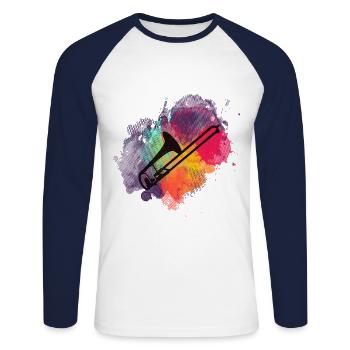 Trombone wind music - stylish design for musicians - Unisex Long Sleeve Baseball T-Shirt - white/navy - Front - Nik (191cm)