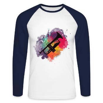 Trumpet colorful - stylish design for musicians - Unisex Long Sleeve Baseball T-Shirt - white/navy - Front - Nik (191cm)