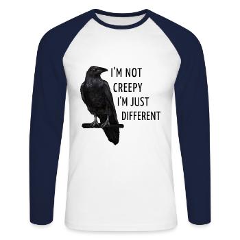 Raven - I'm not creepy I am just different - Unisex Long Sleeve Baseball T-Shirt - white/navy - Front - Nik (191cm)