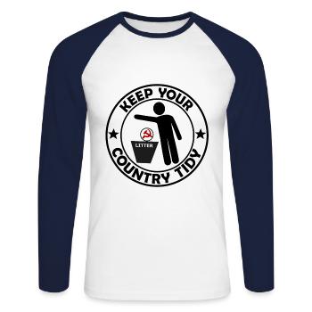 Drôle de dire socialisme - T-shirt baseball manches longues Homme - blanc/marine - Devant - Nik (191cm)