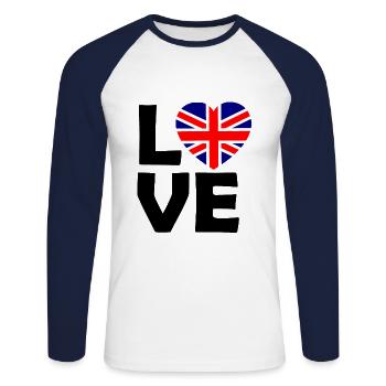 Britische Liebe - Unisex Baseballshirt langarm - Weiß/Navy - Vorne - Nik (191cm)