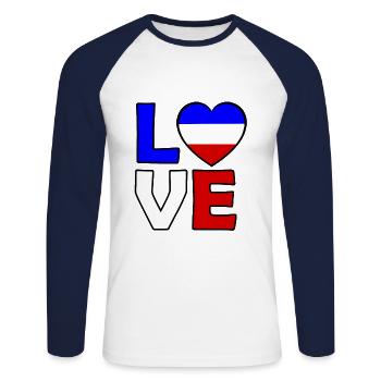 Français Amour - T-shirt baseball manches longues Homme - blanc/marine - Devant - Nik (191cm)