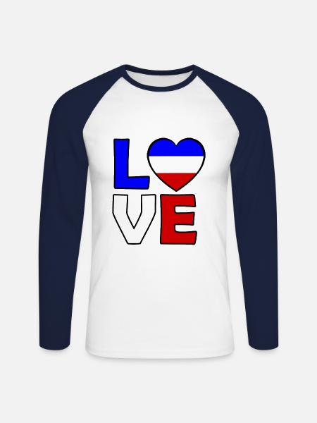 Français Amour - T-shirt baseball manches longues Homme - blanc/marine