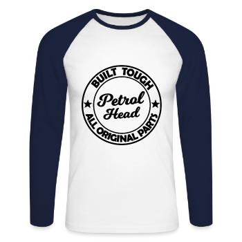 Petrol head - Unisex Baseballshirt langarm - Weiß/Navy - Vorne - Nik (191cm)