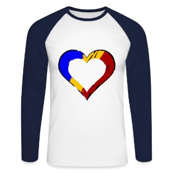 Ein Herz für Rumänien - Unisex Baseballshirt langarm - Weiß/Navy - Vorne - Nik (191cm)