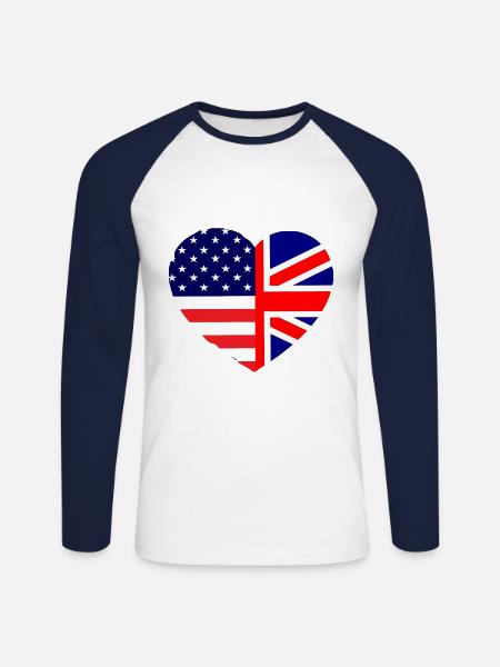 British American Love - Unisex Long Sleeve Baseball T-Shirt - white/navy