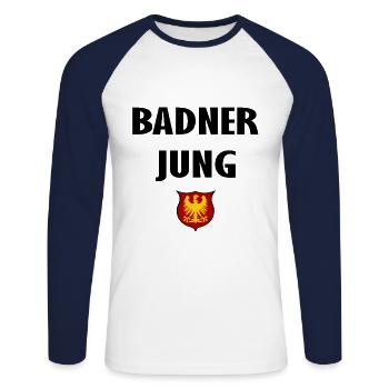 Badner Junge - Unisex Baseballshirt langarm - Weiß/Navy - Vorne - Nik (191cm)