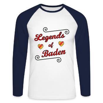 The Badnerland Legends - Unisex Long Sleeve Baseball T-Shirt - white/navy - Front - Nik (191cm)