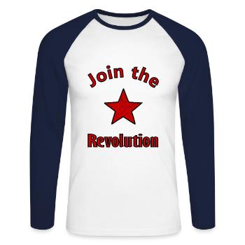 La révolution socialiste - T-shirt baseball manches longues Homme - blanc/marine - Devant - Nik (191cm)