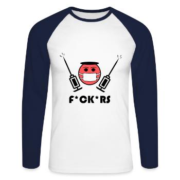 La pandémie contre-attaque - T-shirt baseball manches longues Homme - blanc/marine - Devant - Nik (191cm)