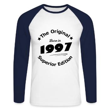 Né en 1997 - T-shirt baseball manches longues Homme - blanc/marine - Devant - Nik (191cm)