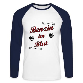 Benzin im Blut - Unisex Baseballshirt langarm - Weiß/Navy - Vorne - Nik (191cm)