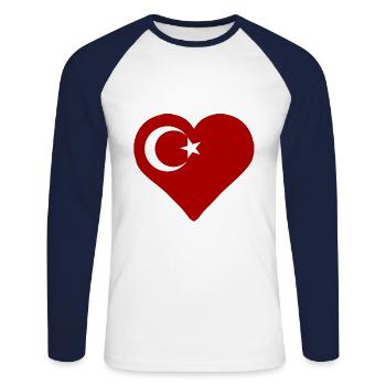 A heart for Turkey - Unisex Long Sleeve Baseball T-Shirt - white/navy - Front - Nik (191cm)