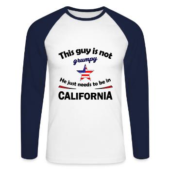 Le voyage en Californie - T-shirt baseball manches longues Homme - blanc/marine - Devant - Nik (191cm)