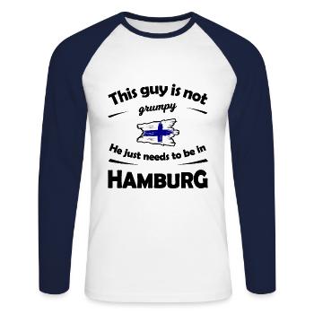 Fabriqué à Hambourg - T-shirt baseball manches longues Homme - blanc/marine - Devant - Nik (191cm)