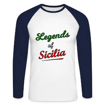 Légendes de Sicile - T-shirt baseball manches longues Homme - blanc/marine - Devant - Nik (191cm)
