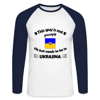 Chez soi en Ukraine - T-shirt baseball manches longues Homme - blanc/marine - Devant - Nik (191cm)