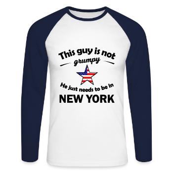Chez lui à New York - T-shirt baseball manches longues Homme - blanc/marine - Devant - Nik (191cm)