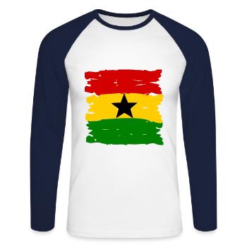 The colours of Ghana - Unisex Long Sleeve Baseball T-Shirt - white/navy - Front - Nik (191cm)