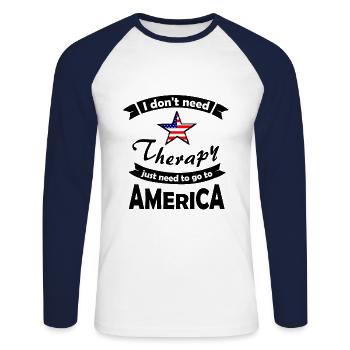 Voyage en Amérique - T-shirt baseball manches longues Homme - blanc/marine - Devant - Nik (191cm)
