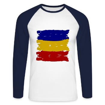 Le drapeau roumain - T-shirt baseball manches longues Homme - blanc/marine - Devant - Nik (191cm)