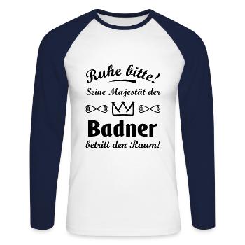 Ruhe für den Badenser - Unisex Baseballshirt langarm - Weiß/Navy - Vorne - Nik (191cm)